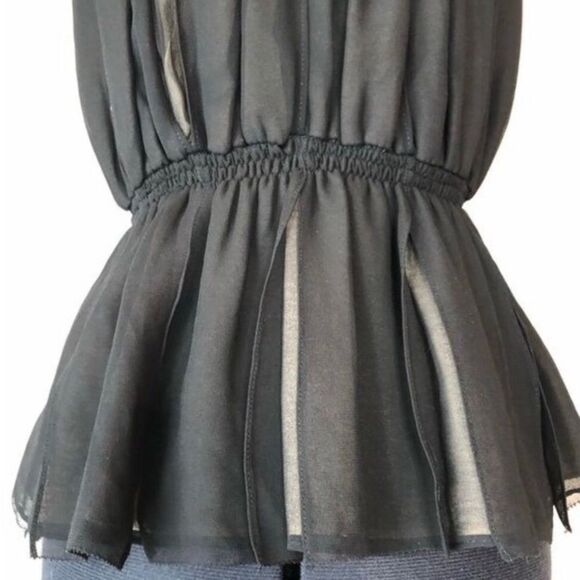 Robert Rodrigues for Neiman Marcus Ruffled Chiffon  Halter Top in Black/Cream - Picture 8 of 15